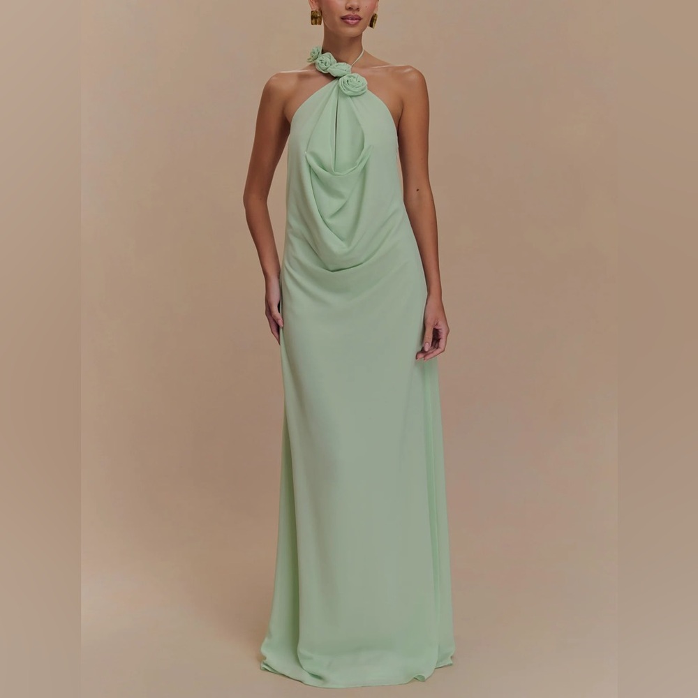 MESHKI ROSALIA Cowl Neck Green Maxi Dress